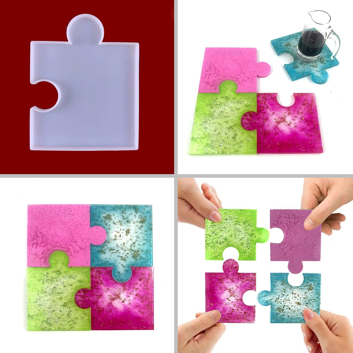 Handmade Puzzle Coaster UV Epoxy Resin Mold Cup Mat Mug Pad Silicone Mould image 2