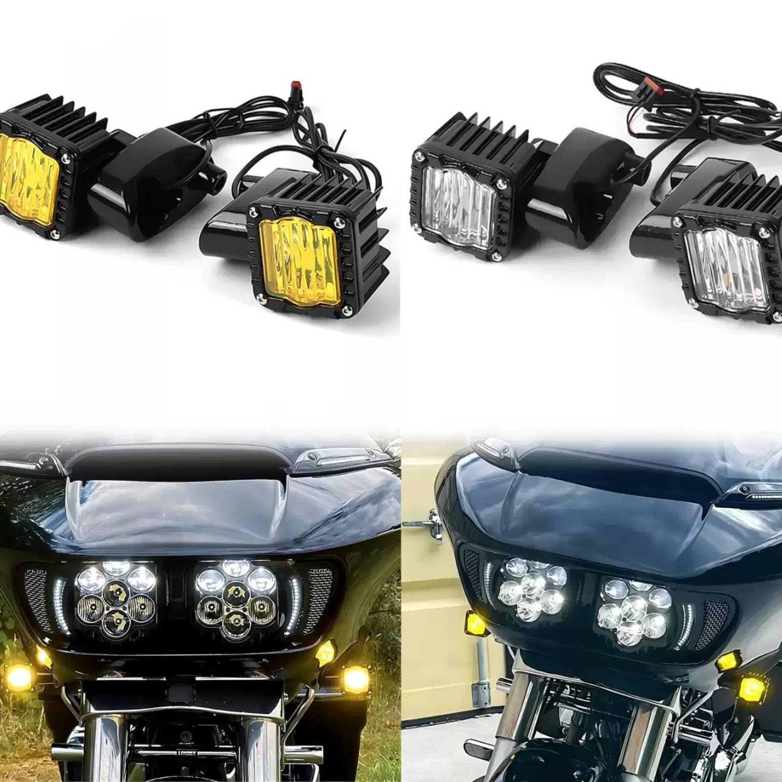 Set Luces Auxiliares lanteras para cicleta con Carcasa Negra y Disipador Conectable con Arnés Cableado para Mejorar la Visibilidad Acuado para Personalización la Parte Frontal, Color to 2