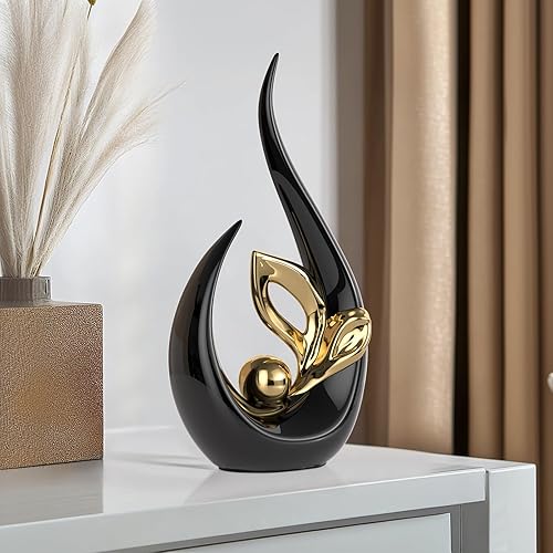 Miniatura 4 de Acento de decoración del hogar de oro negro, estatua abstracta de cerámica y esculturas para sala de estar, decoración moderna de mediados de siglo