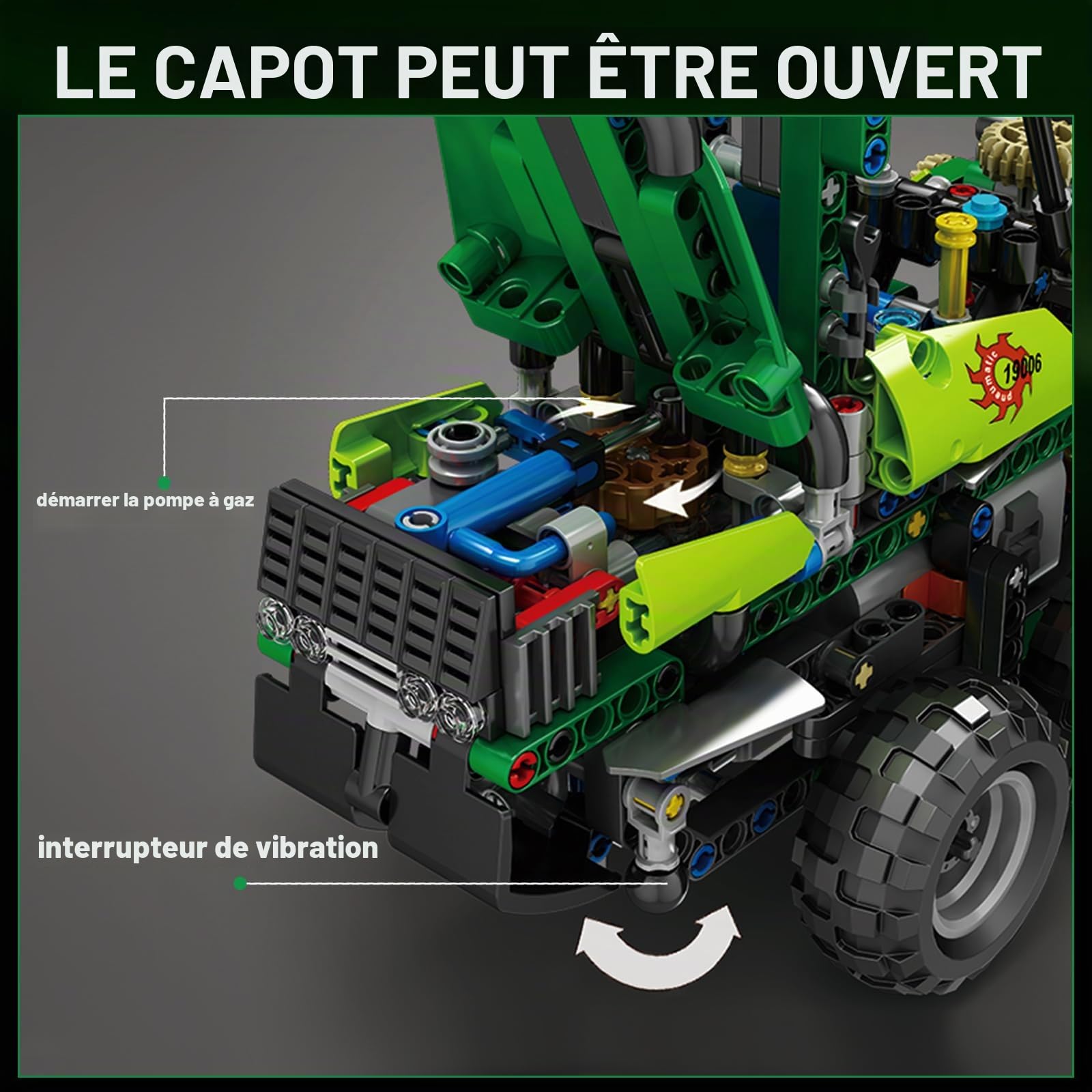 Mould King 19006 Technique Pneumatique Machine Forestière Briques, 938 Pièces Version Dynamique du Modèle de Camion Pneumatique, Kit de Construction pour Machines Forestières