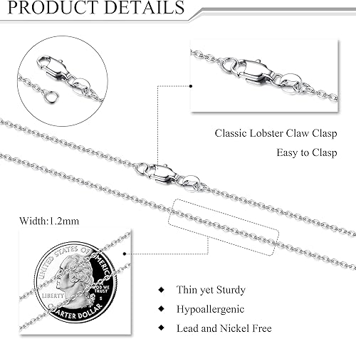 Miniatura 2 de YADOCA 3 cadenas de acero inoxidable para mujeres y hombres, cadena de serpiente de 0.039in y 0.047in, cadena de cadena, cadena de cable, cadena de