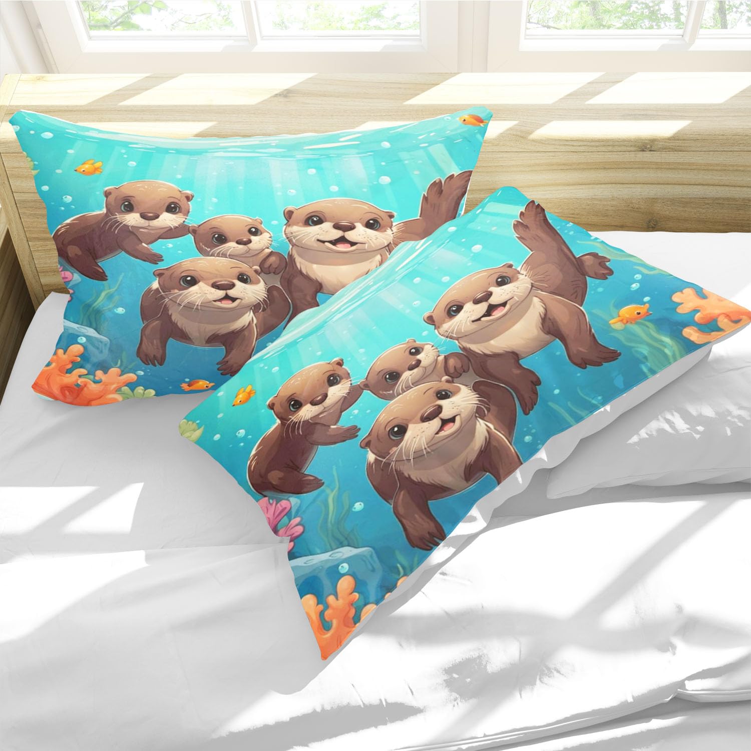 SMchwbc Otter Bed Linen 135 x 200 cm Cute Otter Duvet Cover for Boys Girls Otter Animal Bedding Set 3D Print Ottertier Bed Linen 100% Microfibre Animal Red Duvet Cover (140 x 210 cm - Image 3
