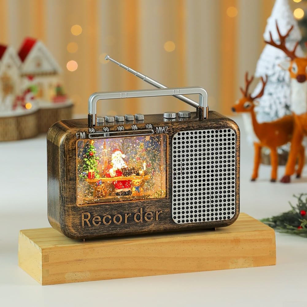 Świąteczna pozytywka z radiem ze świecącymi światłami i świątecznymi ornamentami, odpowiednia do dekoracji sezonowej (Święty Mikołaj)