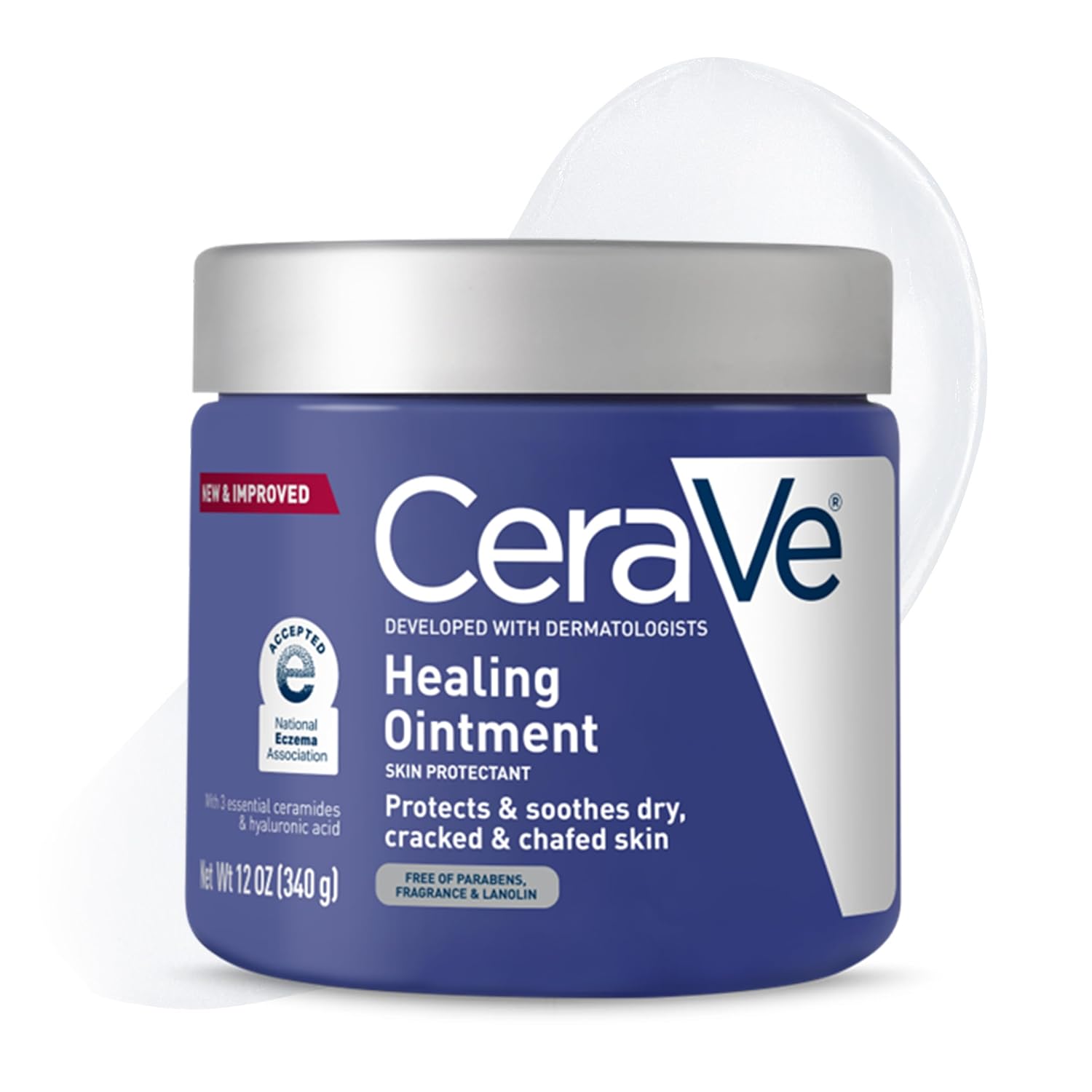 CeraVe Healing Ointment 12oz: Hydrating Petrolatum Balm with Hyaluronic Acid & Ceramides for Cracked, Dry, Eczema-Prone Skin Repair - Fragrance & Lanolin Free