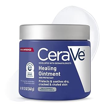 CeraVe Healing Ointment, Hydrating Skin Protectant With Petrolatum, Hyaluronic Acid & Ceramides, Face & Body Skin Barrier Repair For Cracked, Chafed, Dry Skin, Fragrance Free & Lanolin Free, 12 Oz