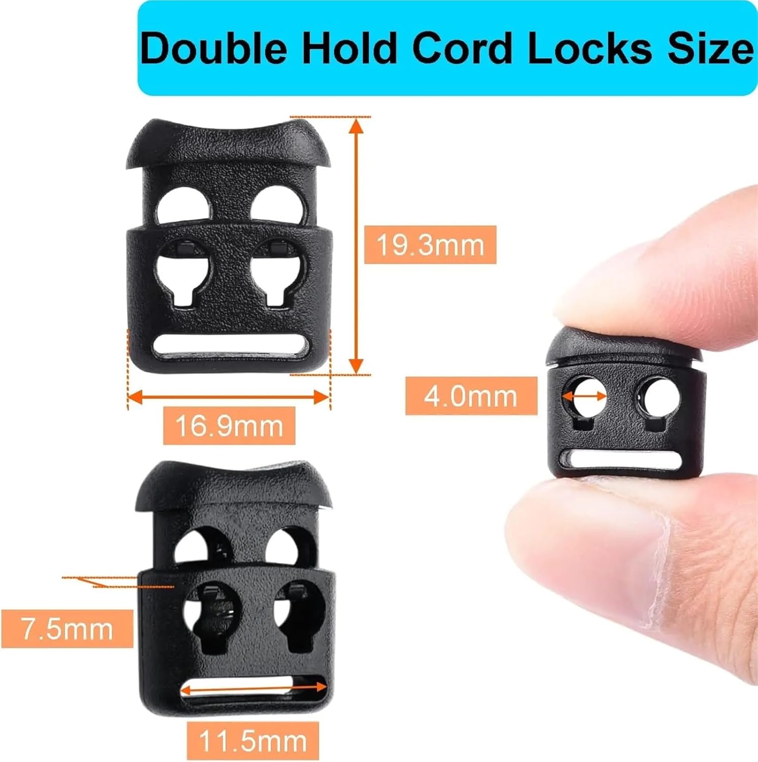 Spring Cord Lock 300Pcs Plastic Rope Clamp Cord Lock Stopper Cordlocks Toggle 2 Hole 4mm
