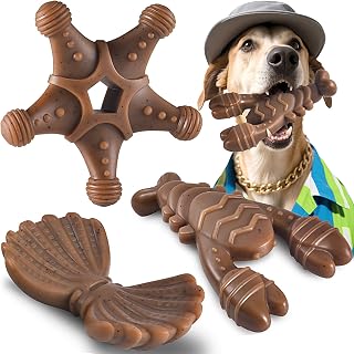 NEZIN Indestructible Dog Toys for Aggressive Chewers - 3 Pack Ocean Themed Tough Nylon Chew Toys for Large Medium Small Dogs