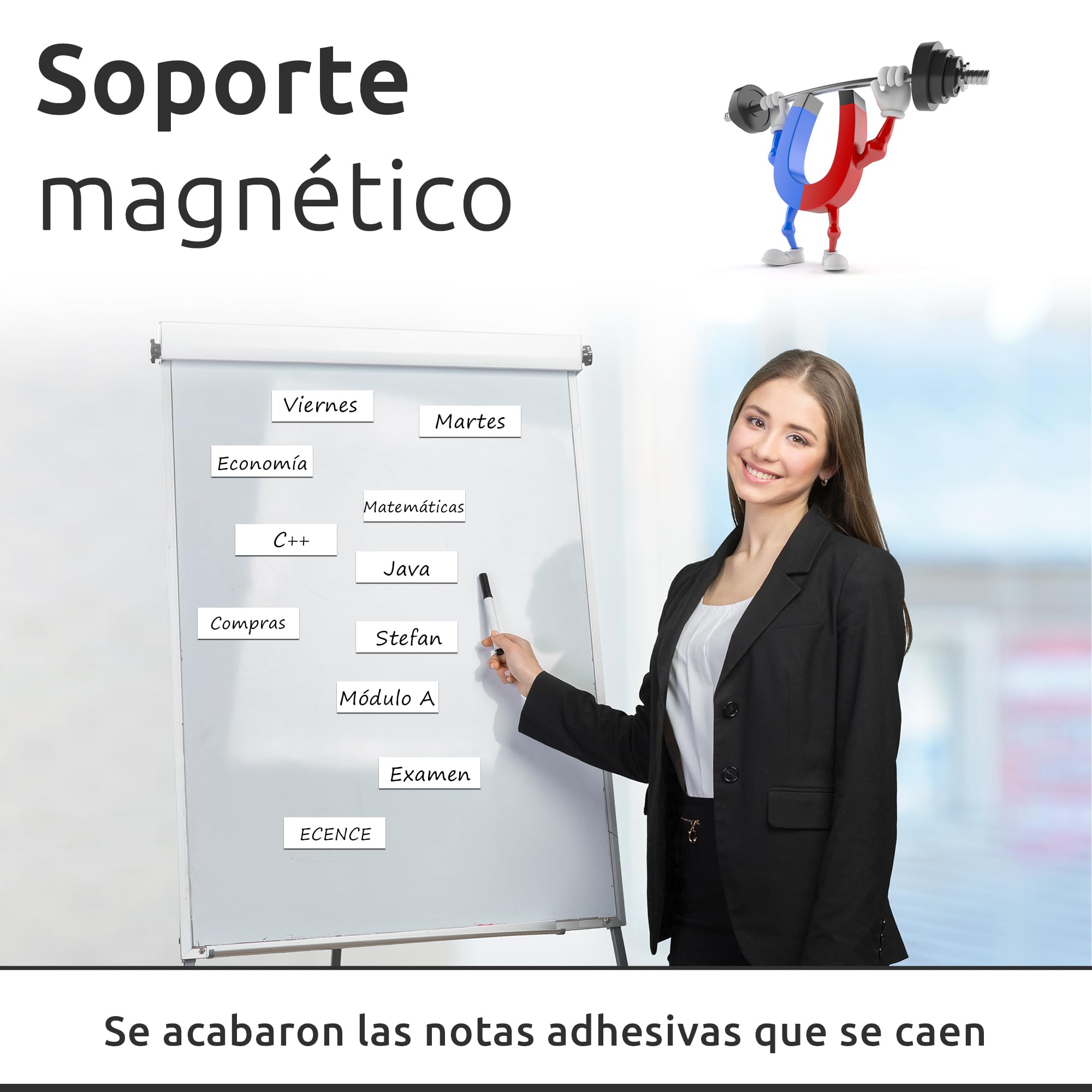 ECENCE 40 Cintas magnéticas reescribibles 100mmx30mm Blanco Tiras adhesivas recortables