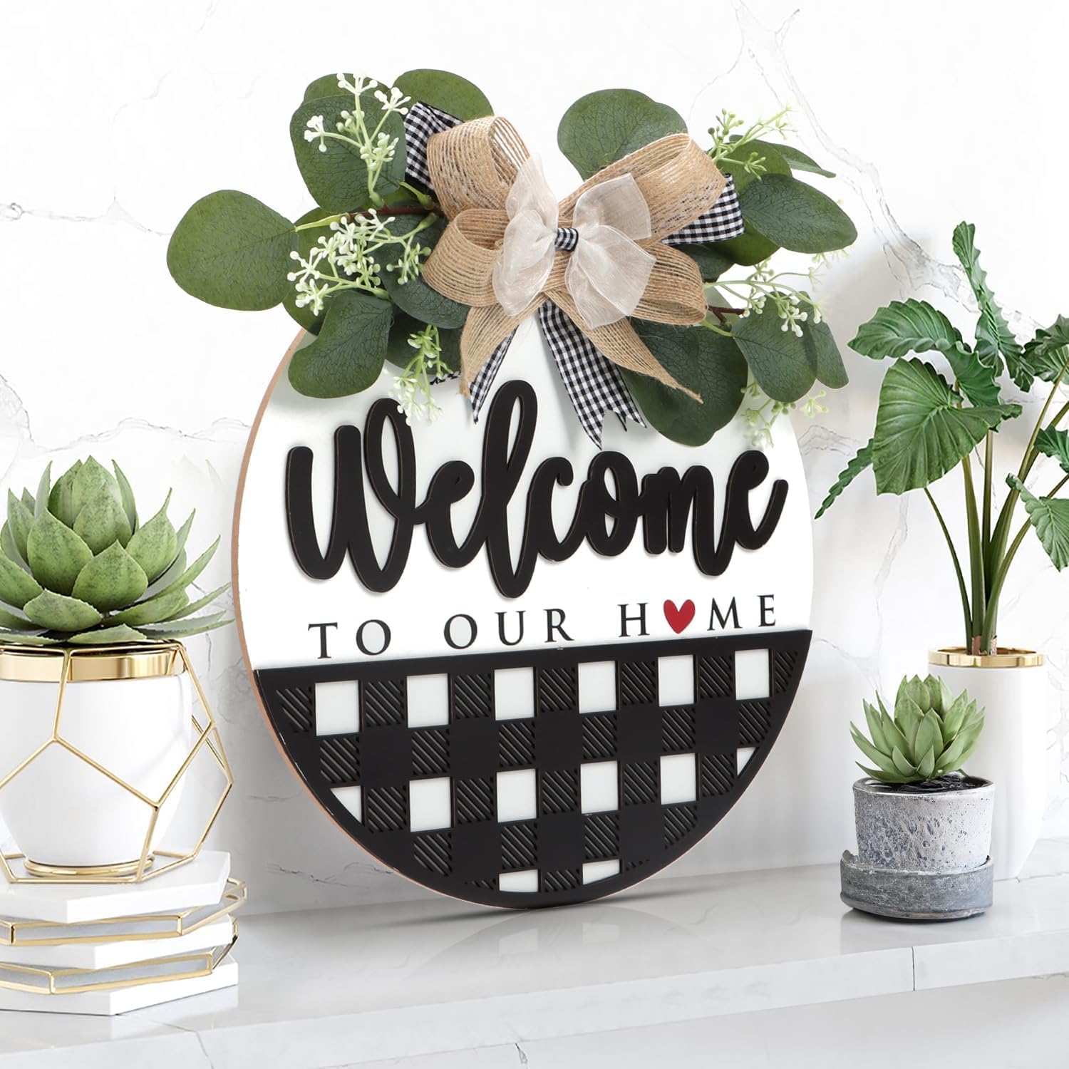 CHDITB Welcome Sign for Front Door,Welcome To Our Home Wooden Hanging Sign,Welcome Wreaths Sign for Farmhouse Porch Decor,Welcome Home Decorations,Front Door Wreaths For Summer - Image 4
