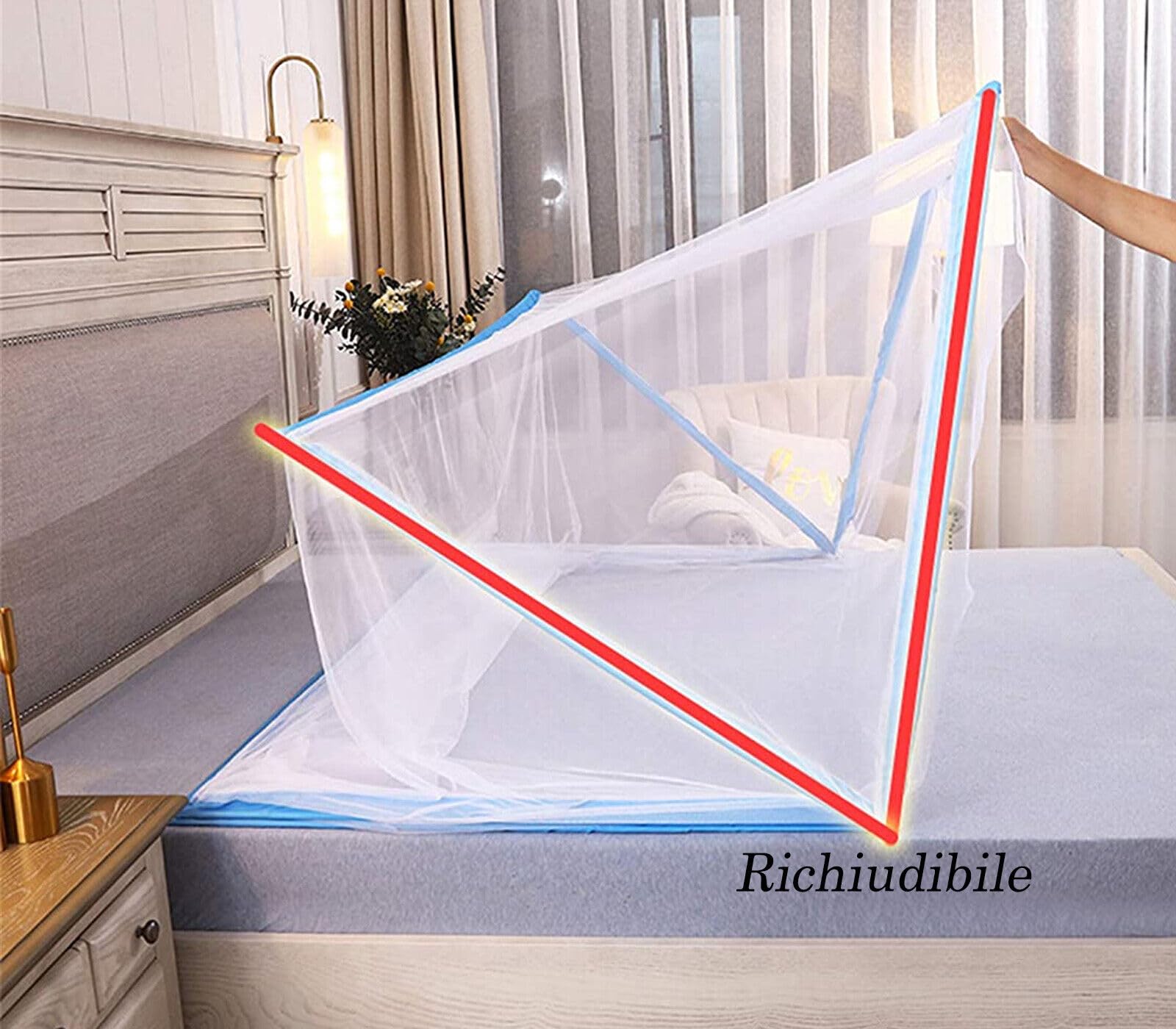 Zanzariera Da Letto Richiudibile Letto Matrimoniale Anti Zanzare Insetti Campeggio mare Taglia L (Azzurro)