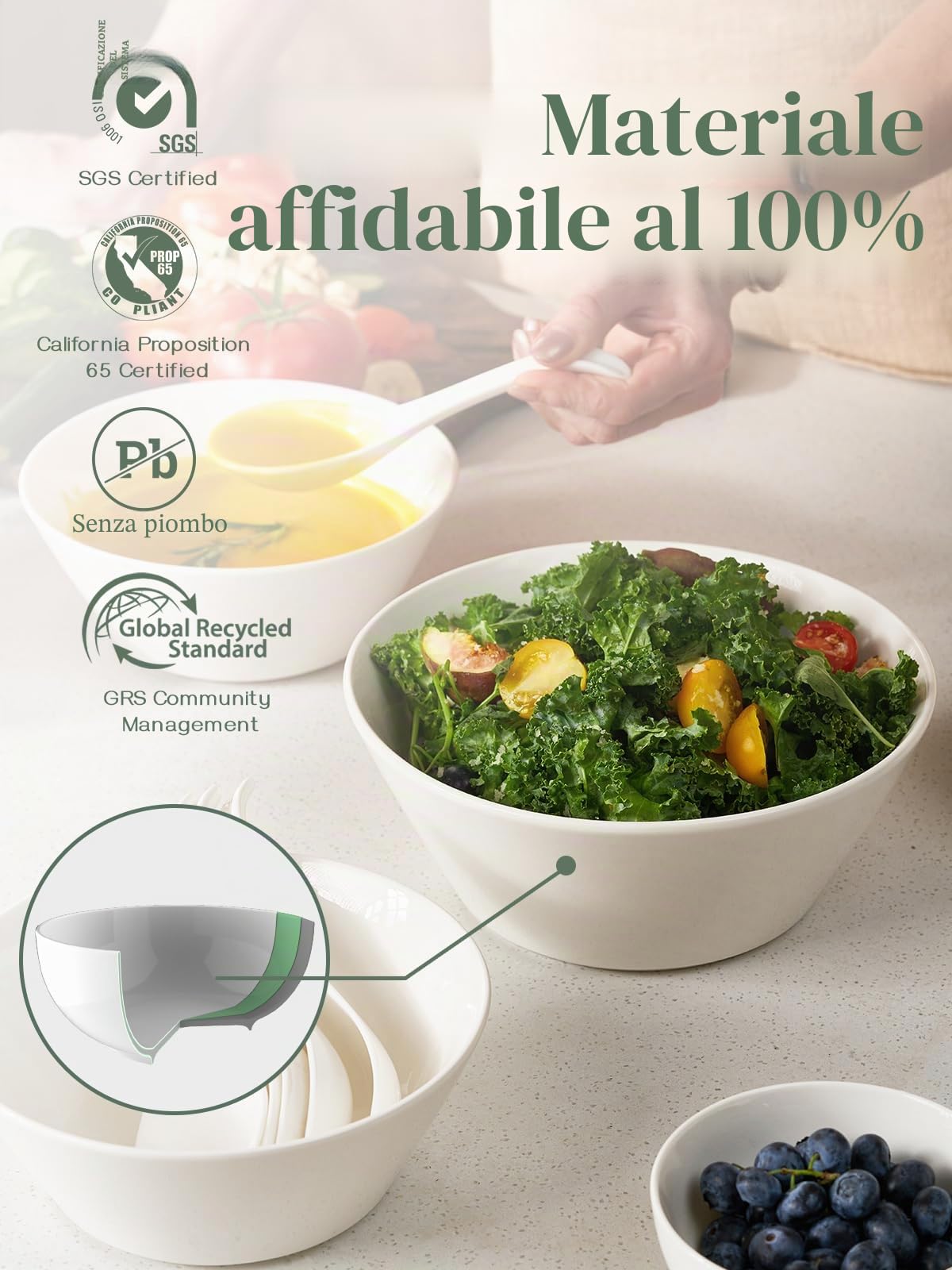 DOWAN Set di 4 insalatiere grandi in ceramica da 1,658 g, adatte al microonde e alla lavastoviglie, ideali per insalata, frutta, pasta, snack, farina d'avena, set di ciotole per zuppe per ristorante