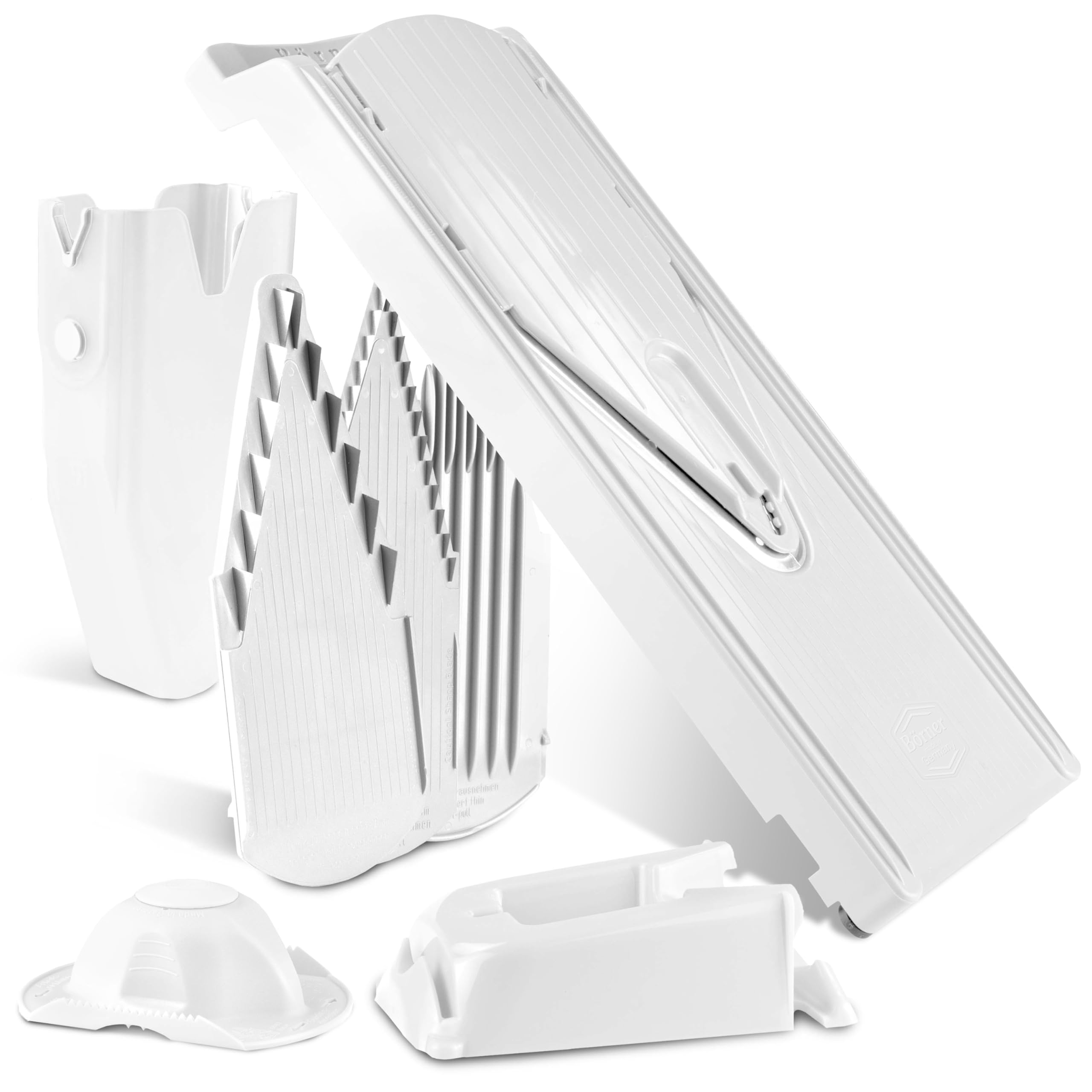 Photo 1 of Mandoline Food Slicer Börner V3 (Profi Set) by Reston Lloyd • V-Slicer with 4 Inserts, Docking Station & Food Holder • Made in Germany • Fruit & Vegetable Chopper • Multiple Settings • Color: White
