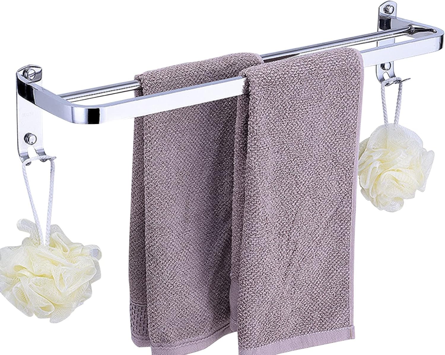 304 Stainless Steel Towel Rail Rack - Double Rod Bathroom Towel Holder Hook,60cm