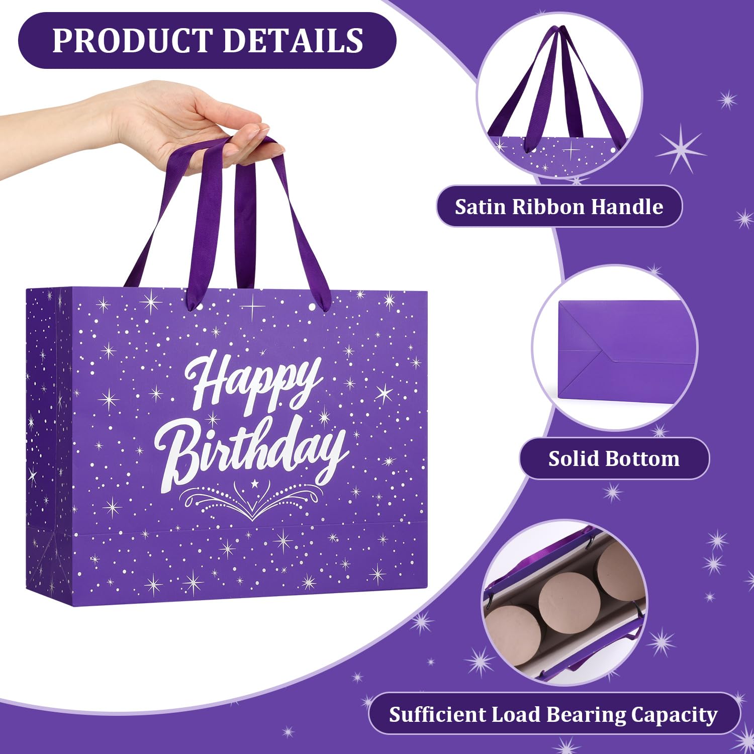 13" Purple Happy Birthday Gift Bag with Tissue Paper and Greeting Card for Party,Happy Birthday Gift Bag for Men Women,Gift Bags Medium size