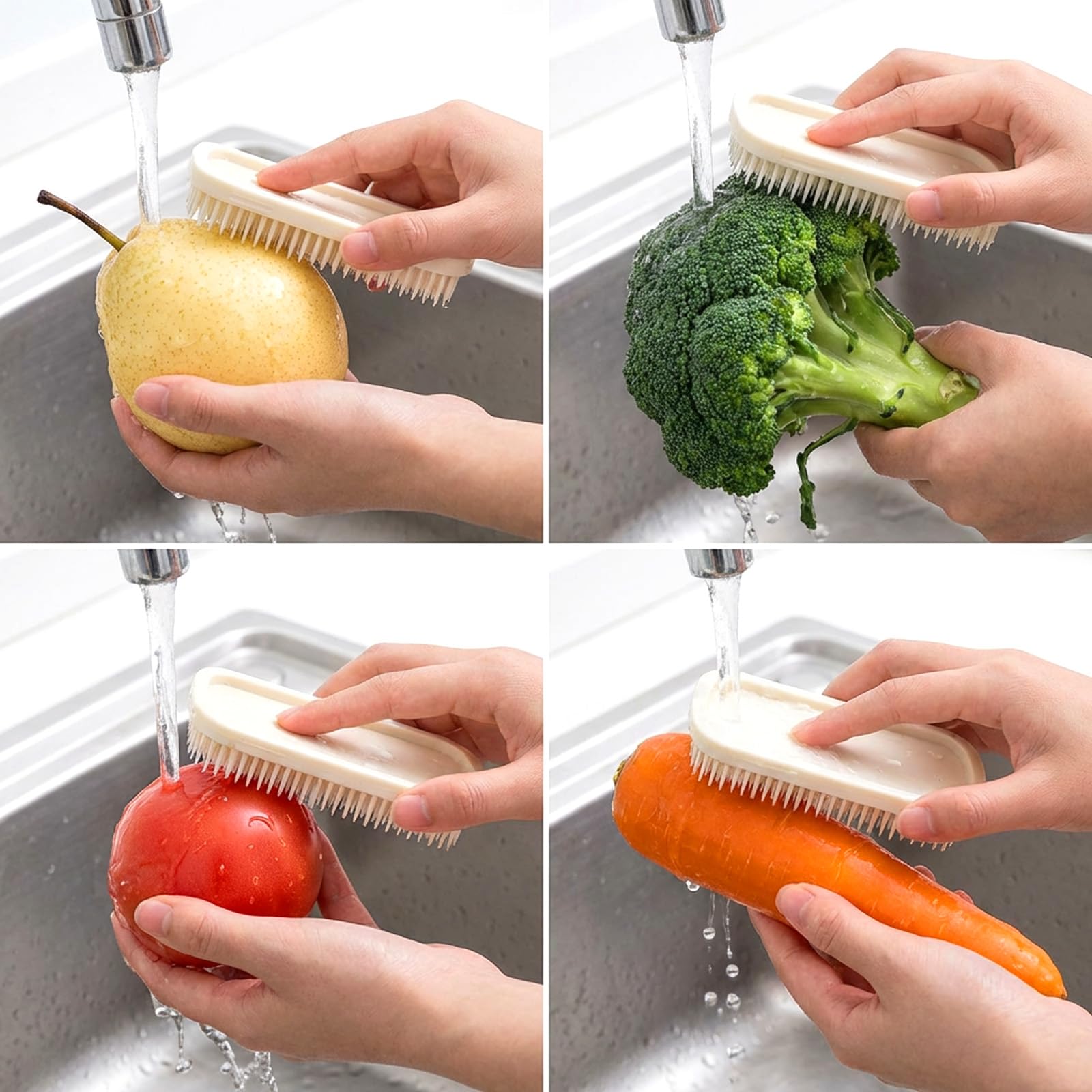 Brosses à légumes Lot de 4 - Poils doux pour pommes de terre, carottes et racines de lotus - Réutilisables