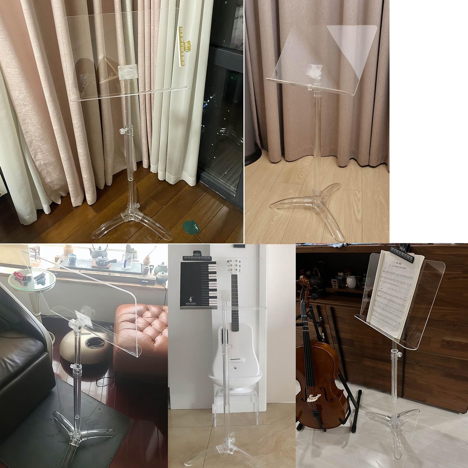 Atril para guitarra, atril de acrílico para partituras, con clip musical, atril ajustable para libros, atril portátil para orquesta, para notas de partituras, directores, estudio, fácil de montar