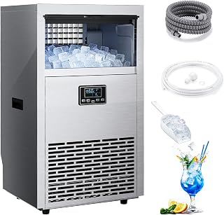 Kismile Commercial Ice Maker: 144 lbs/24H Stainless Steel Machine, 29 lbs Storage, Self-Cleaning, Freestanding for Home Bar Cafe