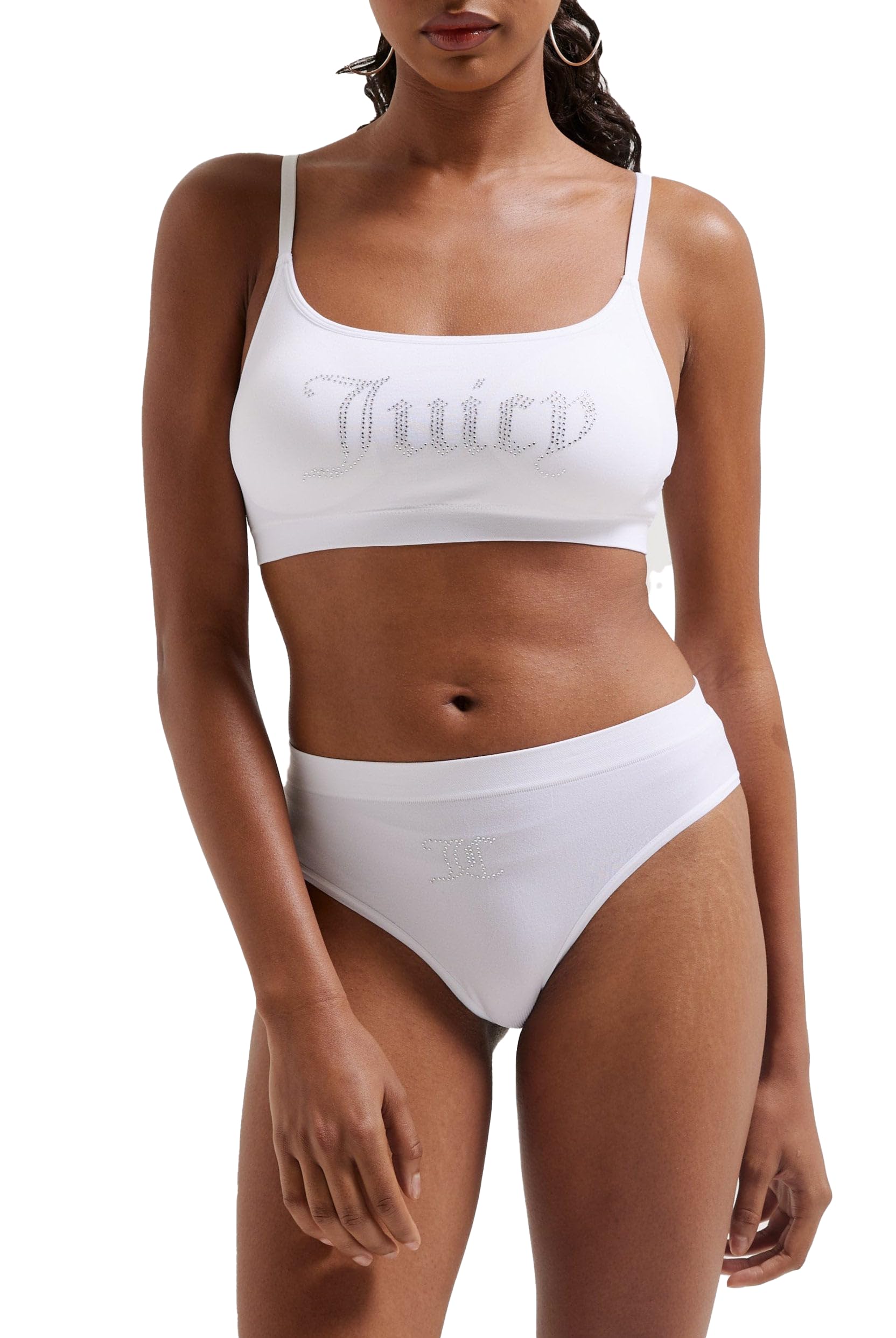 Juicy Couture Damska bielizna Juicy Diamante Bralette & HIGH Leg Brief zestaw bielizny, biały, standardowy (22 sztuki), biały, Rozmiar uniwersalny