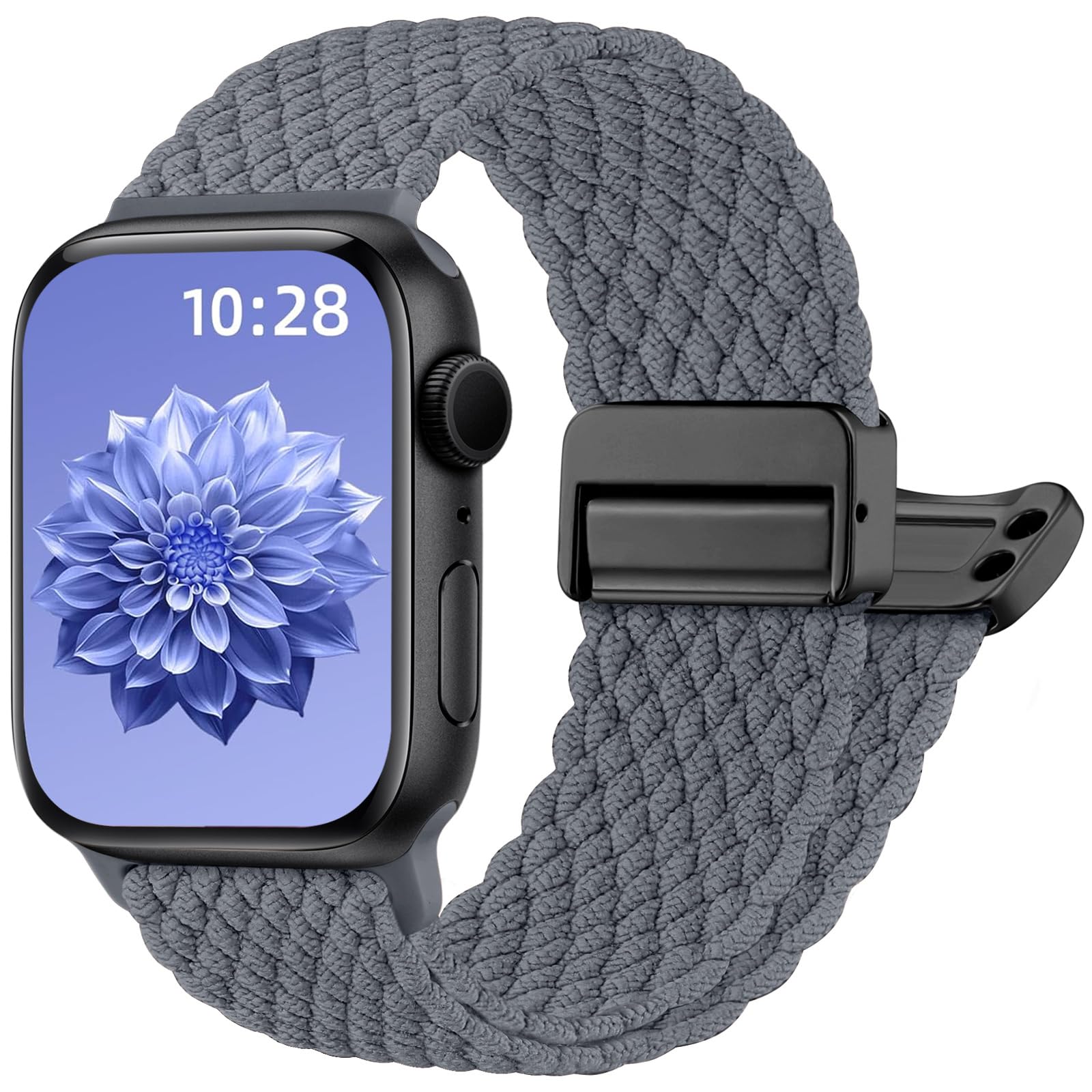 Oielai Geflochten Band Kompatibel mit Apple Watch Armband 44mm 46mm 45mm 42mm 49mm Damen Herren – Magnetverschluss Nylon Band für iWatch Armband Series 11 10 9 8 7 6 5 4 3 2 1 SE Ultra, Grau