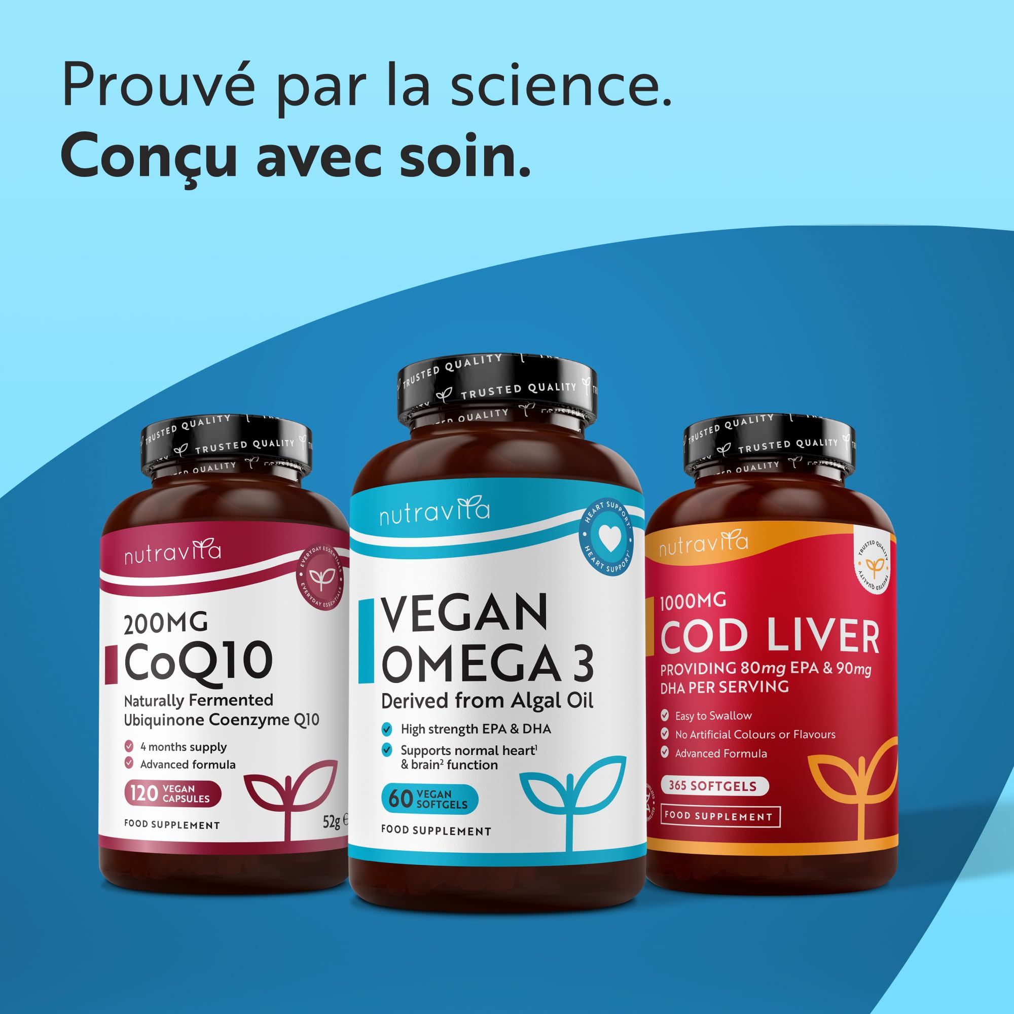Nutravita Gélules molles Vegan d'Oméga 3 haute résistance 2000 mg - 600 mg de DHA et 300 mg d'EPA par portion - Gélules molles d'Oméga 3 à base de plantes dérivées d'huile d'algue durable
