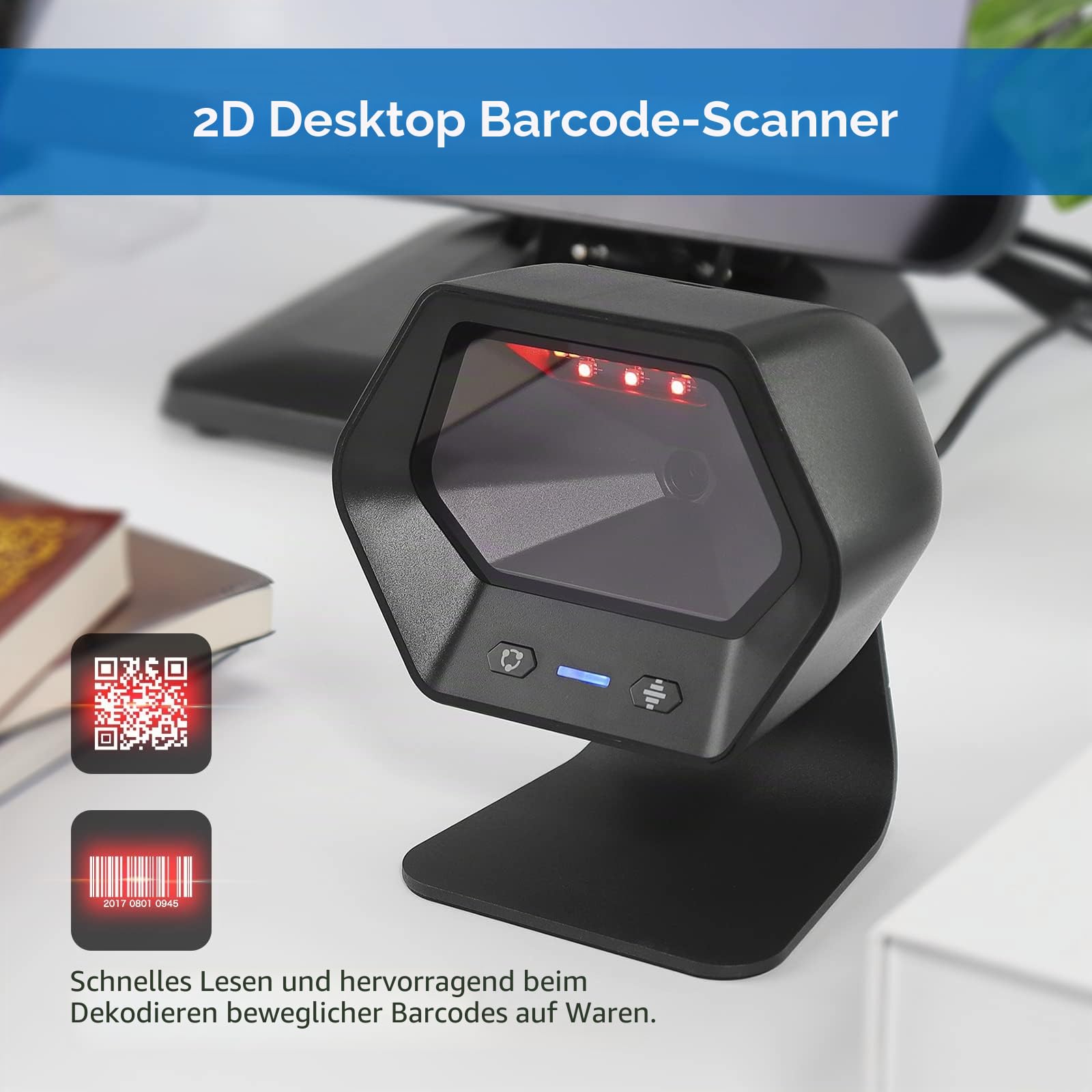 NETUM 1D 2D QR Präsentationsscanner mit USB-Barcodescanner, Omnidirektional, kabelgebunden, für Mobile Bewirtschaftung Computer, Bildschirm-Scan-Unterstützung PDF417, Securpharm Code (Data Matrix)