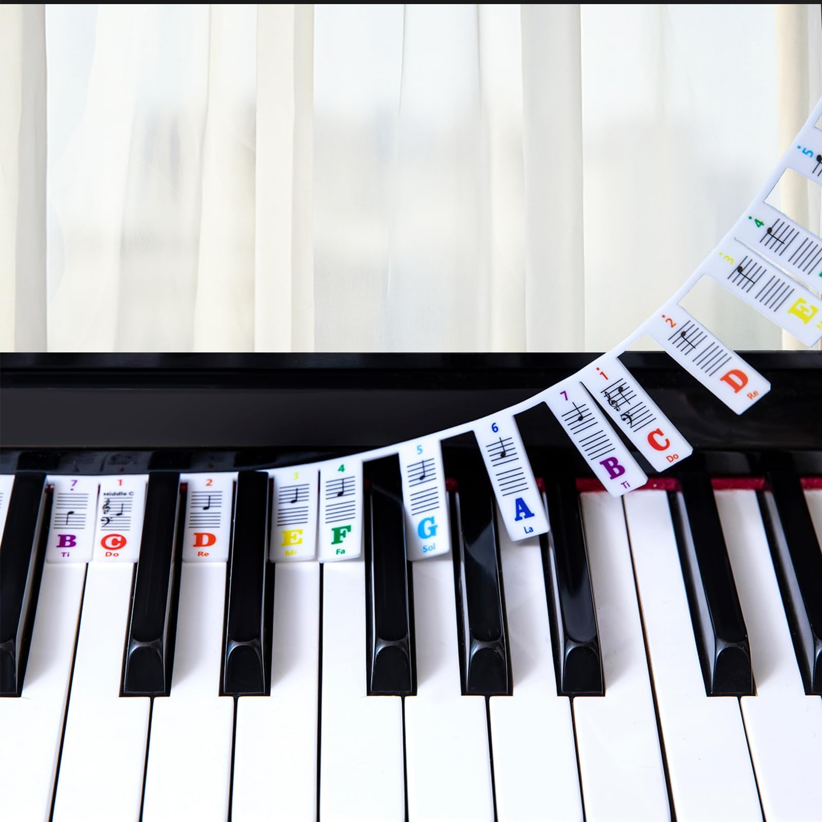 Guide de partitions de piano pour débutants - Étiquettes amovibles pour clavier de piano - Pour toutes les touches 88/61/54/49/37 - Pas besoin d'autocollants - Réutilisables - En silicone