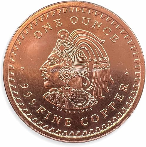 Miniatura 5 de Pisapapeles redondo de cobre auténtico calendario azteca de 1 oz