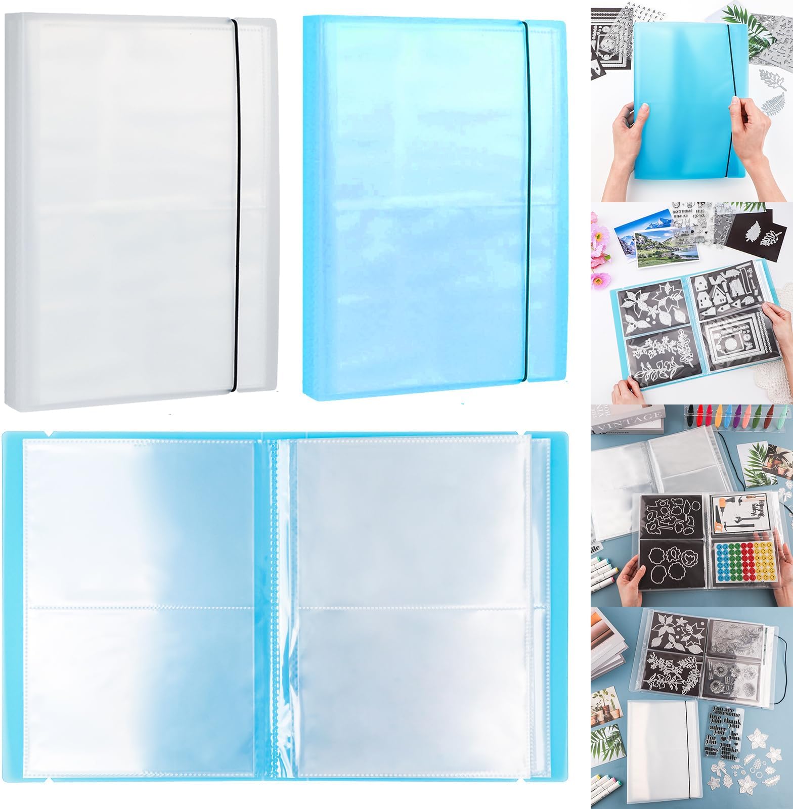 2 Pack Large Sticker Photo Storage Album, Stamp & Cutting Dies Storage Book Organizer Folder for Cards Storage DIY Scrapbooking Card Making Supplies 40 Pages 160 Pockets in total (Clear + Blue)