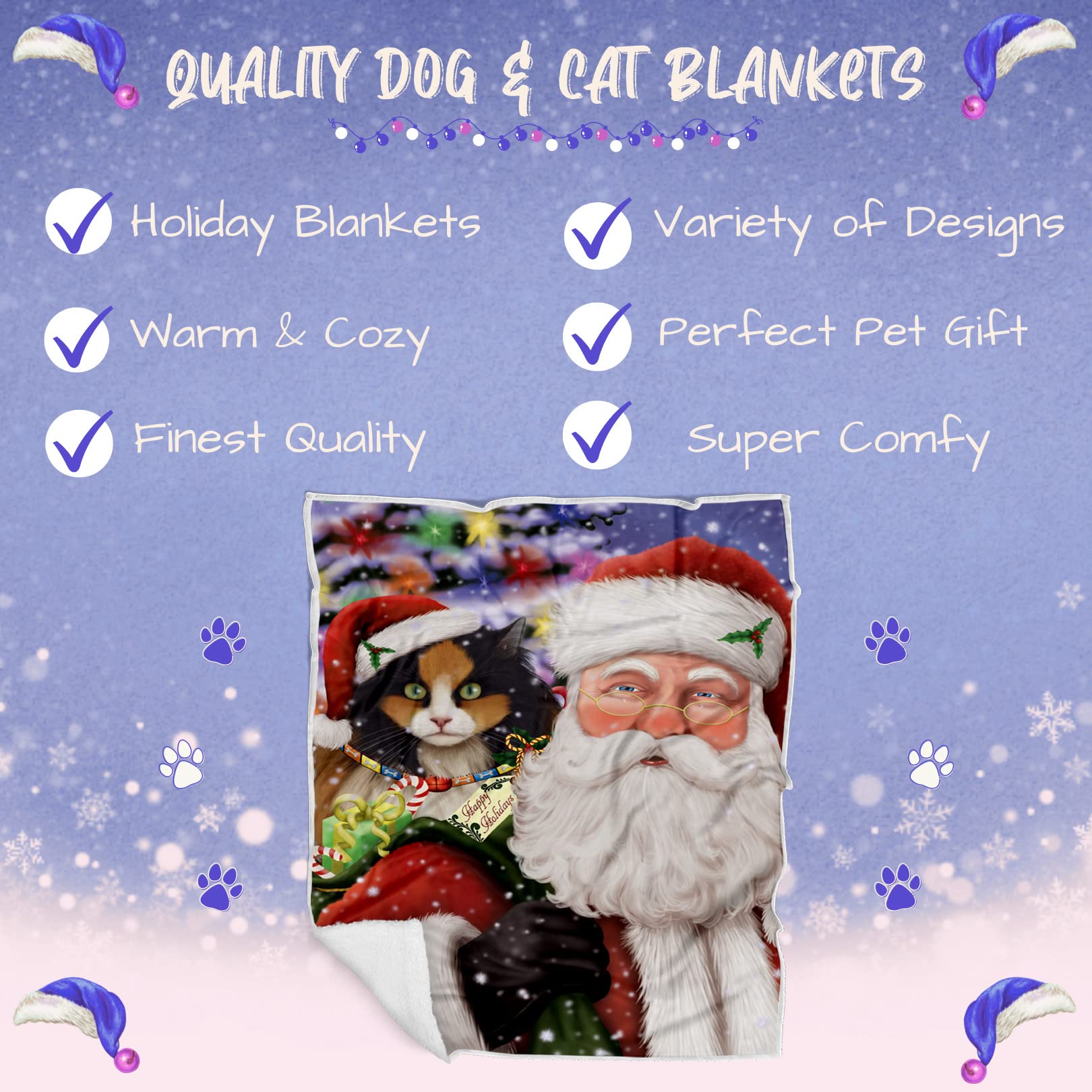 Doggie of the Day Calico Cat Blanket - Christmas Santa Carrying Presents - Super Soft & Warm Pet Theme for Sofa or Bed, Warm Fleece, Sherpa or Woven Material, BLNKT160309 (60x80 Fleece)