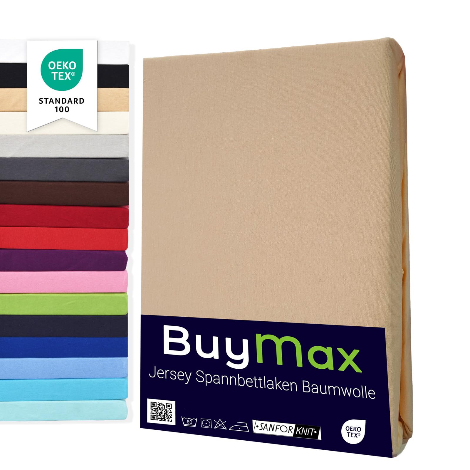 Buymax Spannbettlaken 120x200cm Doppelpack 100% Baumwolle Spannbetttuch Bettlaken Jersey, Matratzenhöhe bis 25 cm, Farbe Sand