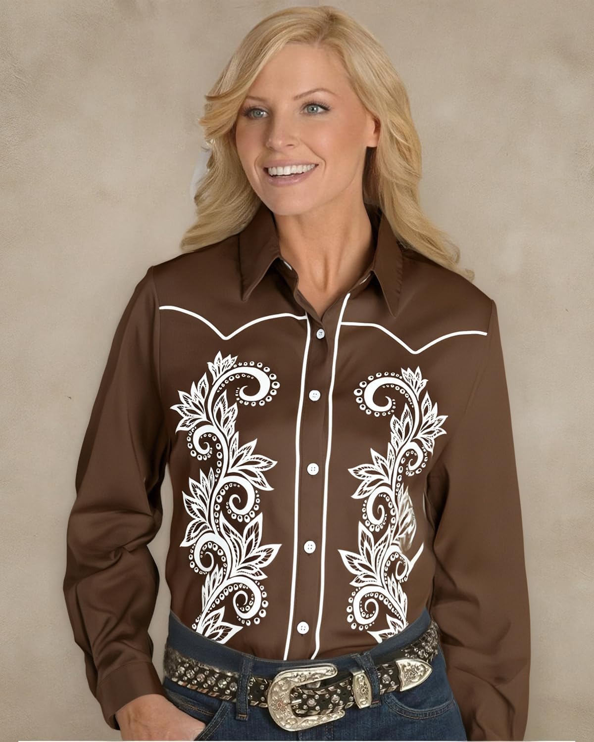 Western Shirts for Women Cowgirl Cowboy Button Down Tops Floral Print Long Sleeve Snap Western Outfits - Image 4