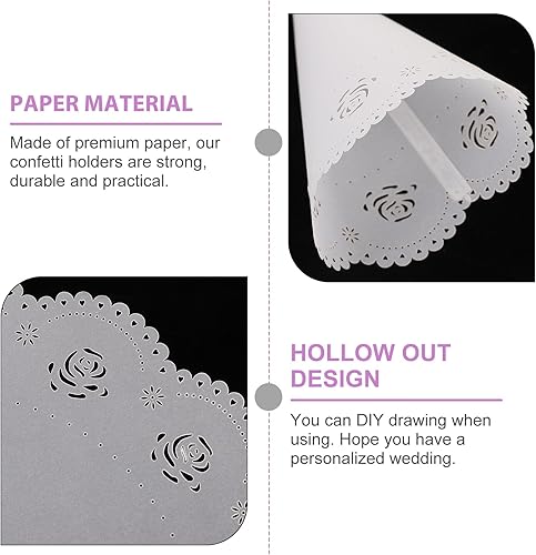 Miniatura 2 de Operitacx Soporte para cono, 20 conos de pétalos de rosa, conos de pétalos de flores, conos de confeti de boda, conos de pétalos, conos de