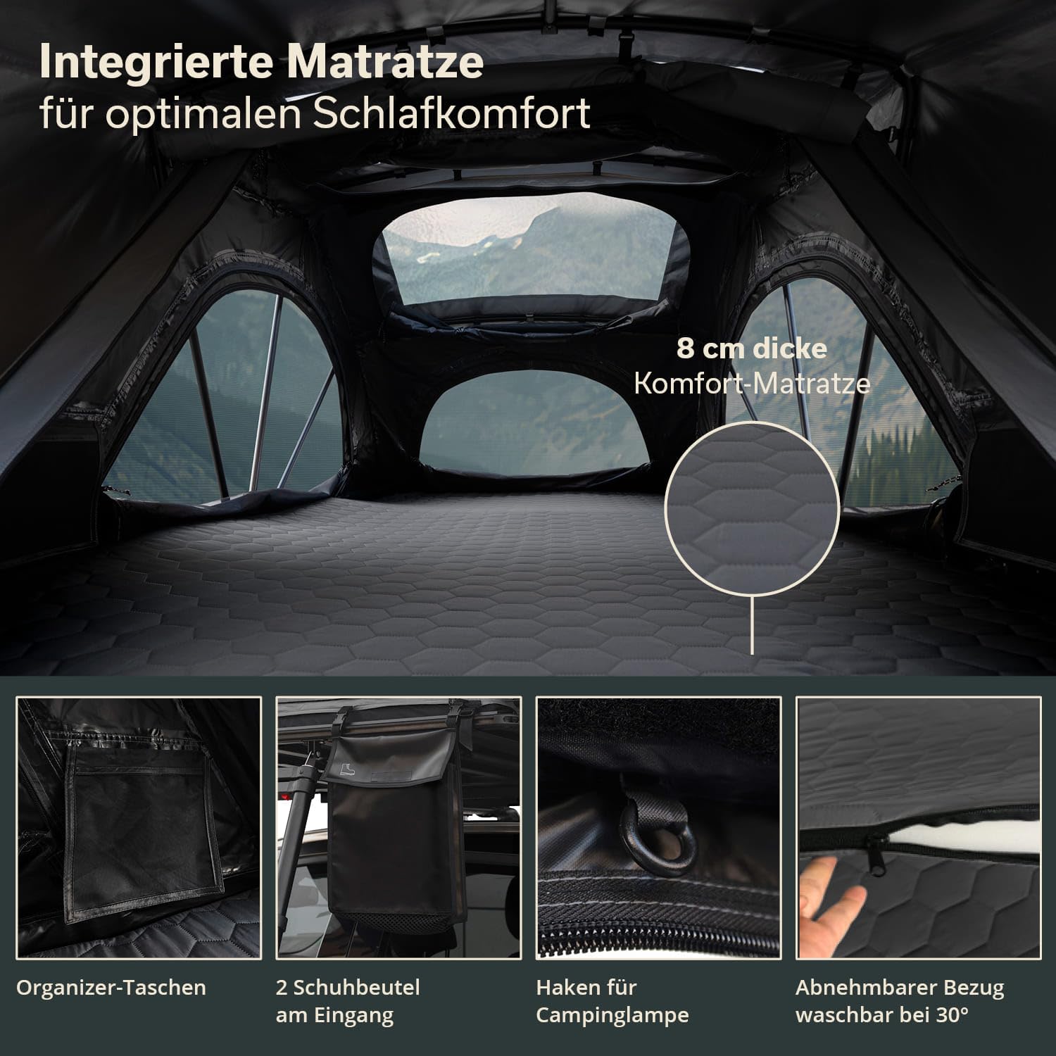 Skandika Dachzelt Skyland 2 Sleeper | Autodachzelt für 2 Personen, Autozelt mit Matratze, Schwarze Schlafkabine, feuerhemmend, wasserfest 6000 mm, mit Moskitonetz, UPF 50+ | Auto Zelt für PKW SUV Bus