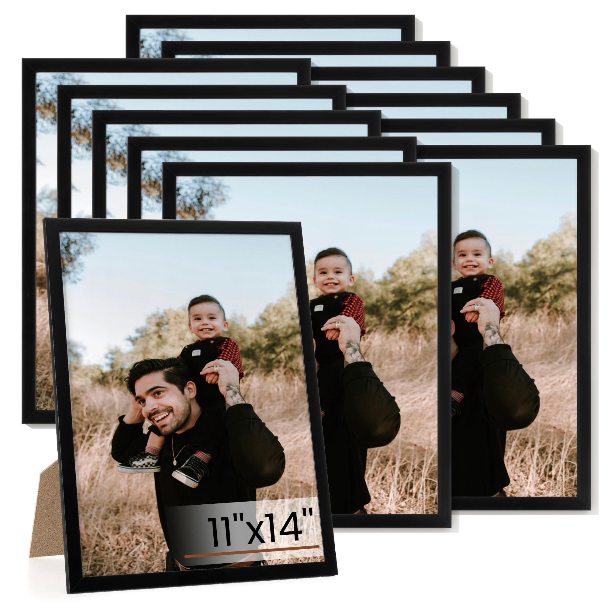 View 1 of 11x14 Picture Frame Set of 2,Display Pictures 11"x14",Black Photo Frame with Shatter Resistant Plexiglass,Picture Frames 11x14 Tabletop and Wall Mount,Poster Frame for Display Certificate Document