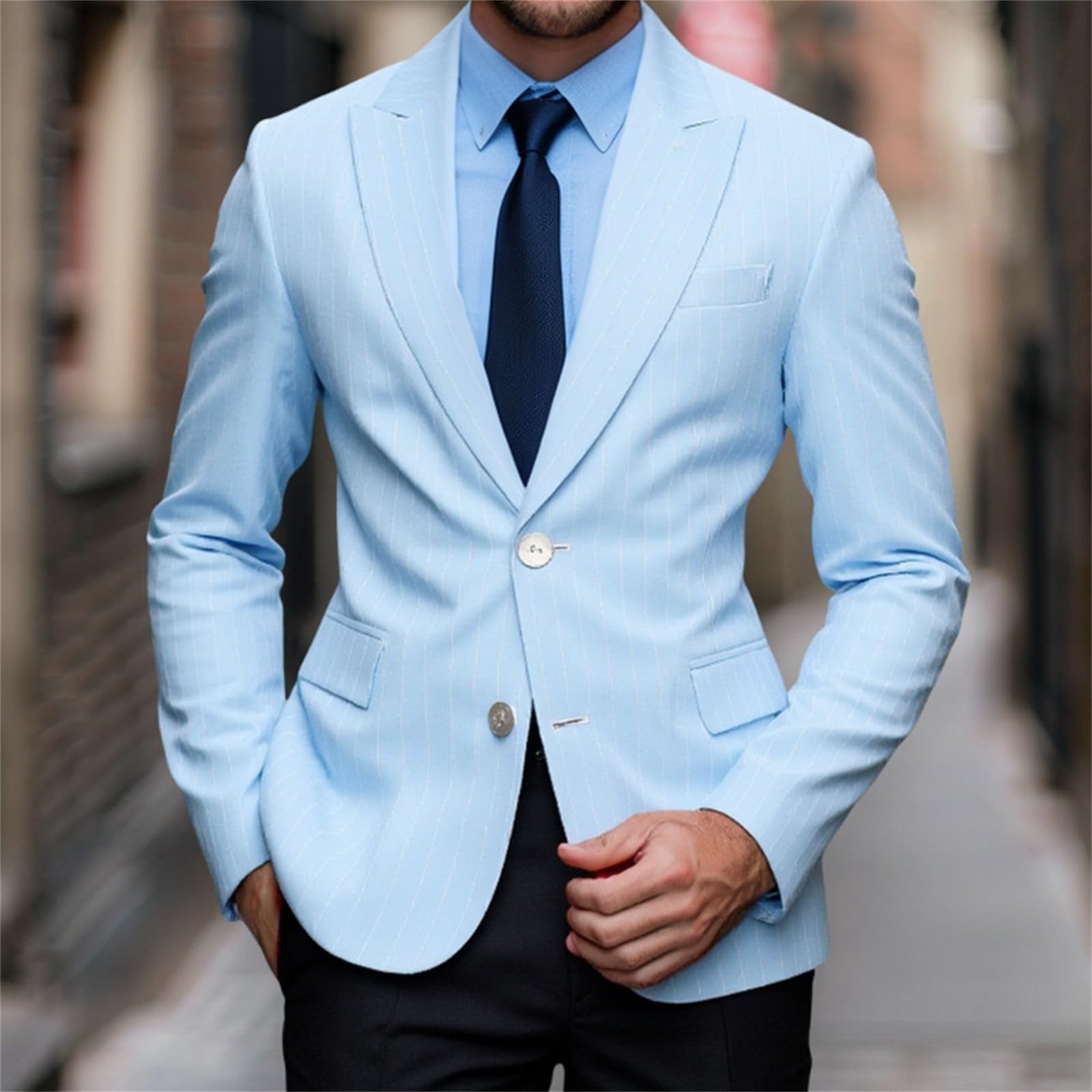 Chaqueta de traje de dos botones para hombre, corte entallado, blazer a