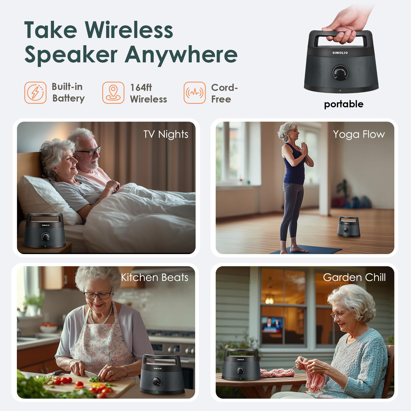 SIMOLIO Enceintes TV sans Fil Seniors Malentendants Bluetooth Haut-parleurs 3 Modes Égalisation Améliorateur Dialogue 164 Pieds