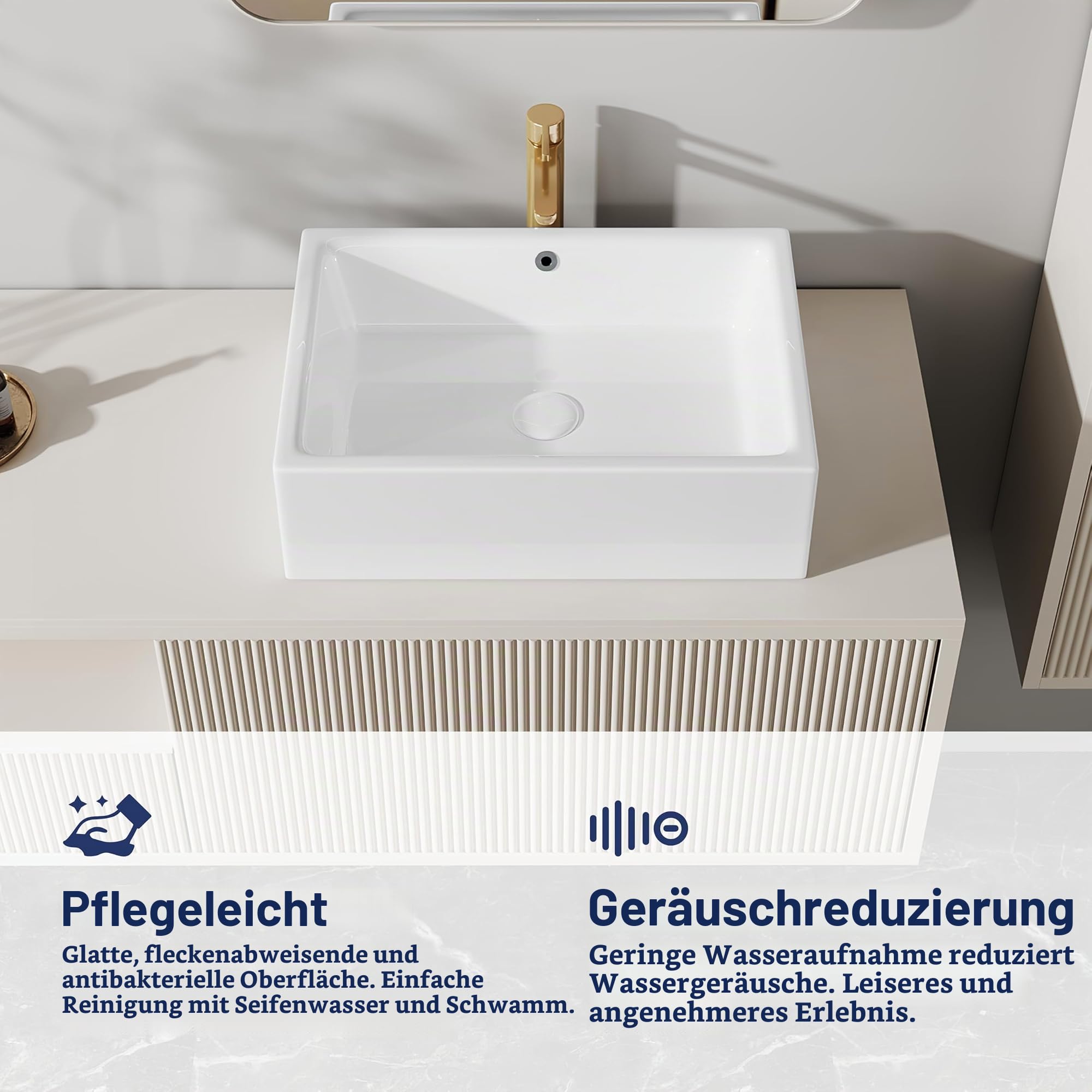 Eridanus Keramik Waschbecken, Aufsatzwaschbecken für Badezimmer-Gefäß, Moderne Waschschale Weiß, Waschplätze Tischwaschbecken, Aufsatzbecken Rechteckig 510 x 370 x 150 cm Handwaschbecken Waschtisch
