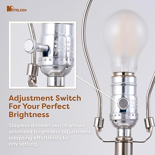 Miniatura 4 de Bedside Table Lamp for Bedroom, Modern Desk Lamp with Dimmable Switch and Bulb, Minimalist Night Stand Light Lamp with Fabric Shade, Desk Reading