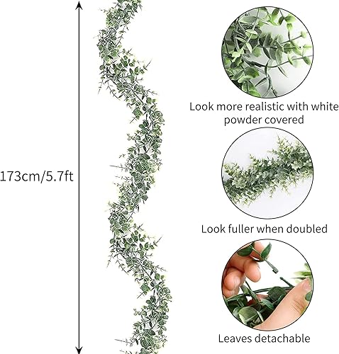 Miniatura 2 de Whonline Paquete de 5 guirnaldas de eucalipto guirnaldas de vegetación vides falsas total de 285 pies plantas colgantes de imitación para decoración