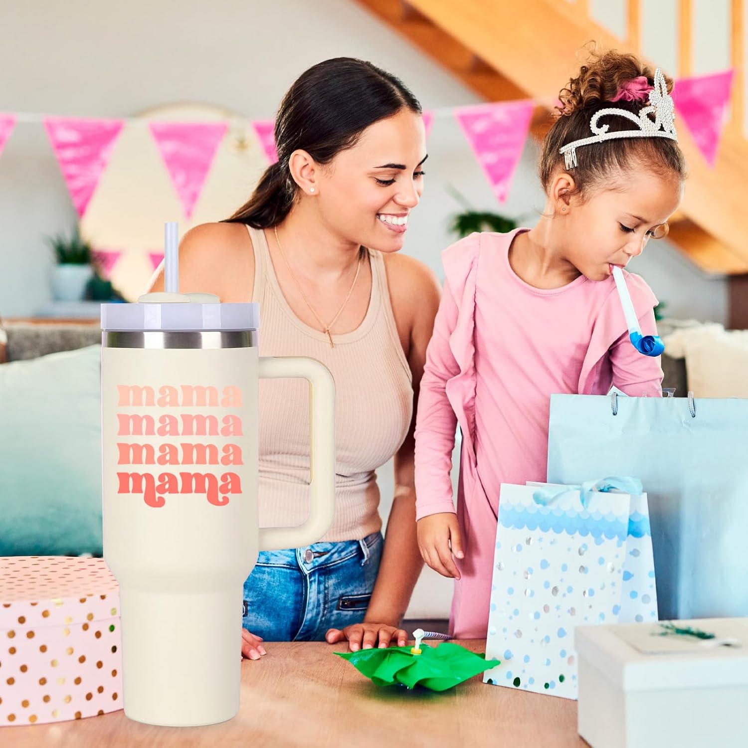 momocici Mama 40oz Tumbler Gifts.40oz Mama Tumbler with Handle.mama cups tumbler.Mothers Day Tumblers Gifts for Mama.40 oz Christmas Birthday Tumbler for Mama. - Image 3