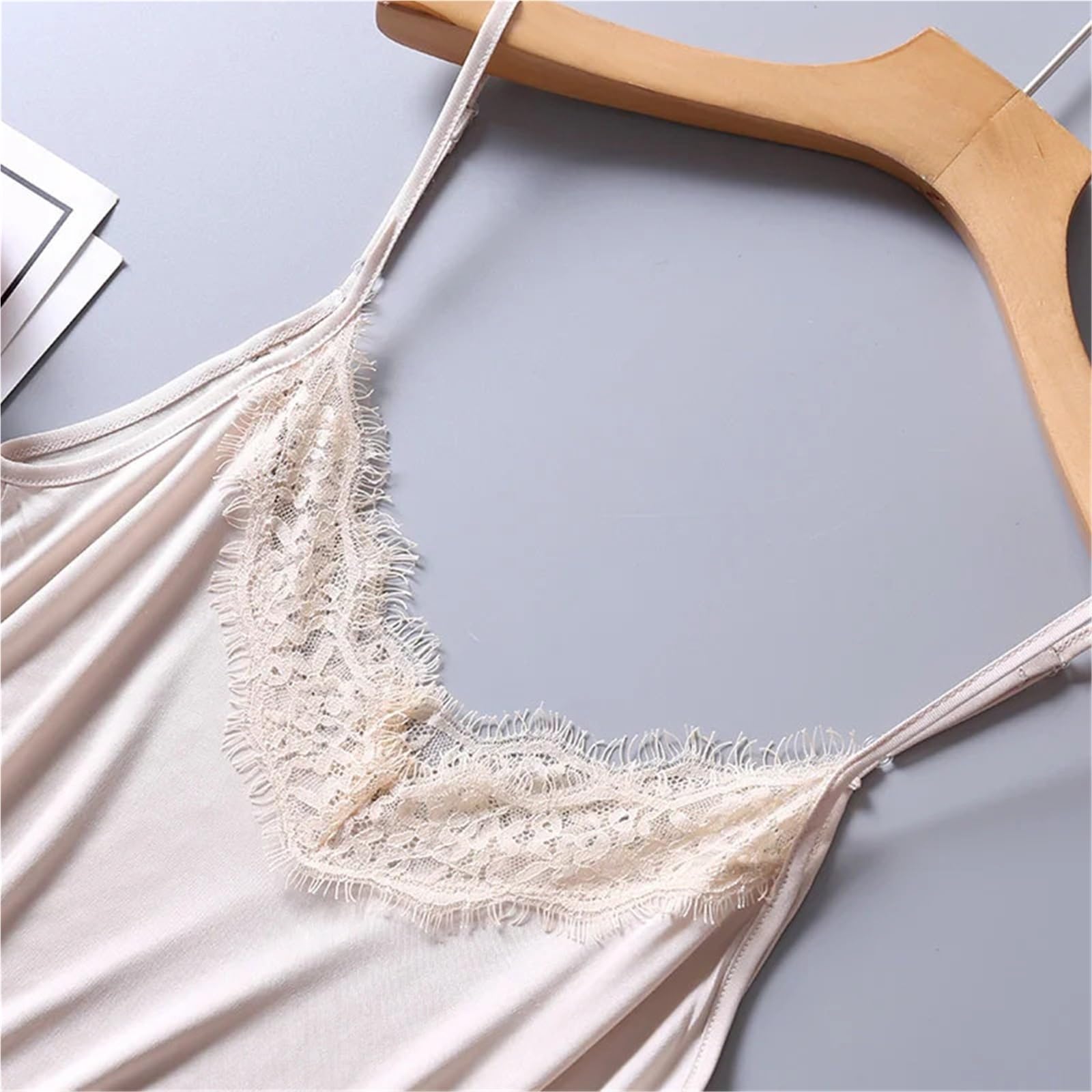 Top de Camisola de Seda Camisola de Seda Morera Natural con Tirantes for Mujer, Hombros Ajustables, Lisa, sin Mangas, Encaje para IR al Trabajo