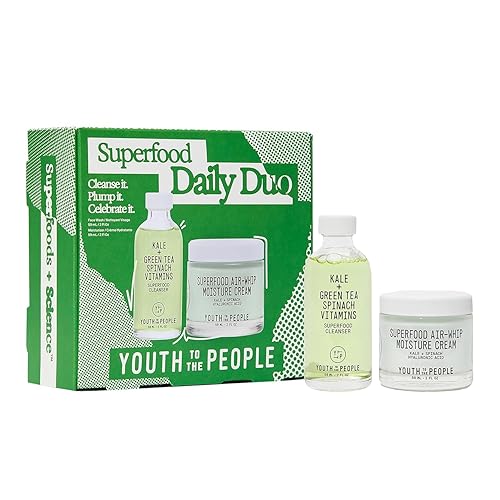 Youth To The People Superfood Daily Duo Kit - Limpiador de superalimentos de tamaño de viaje (2 onzas) + crema hidratante Air-Whip (2 onzas),