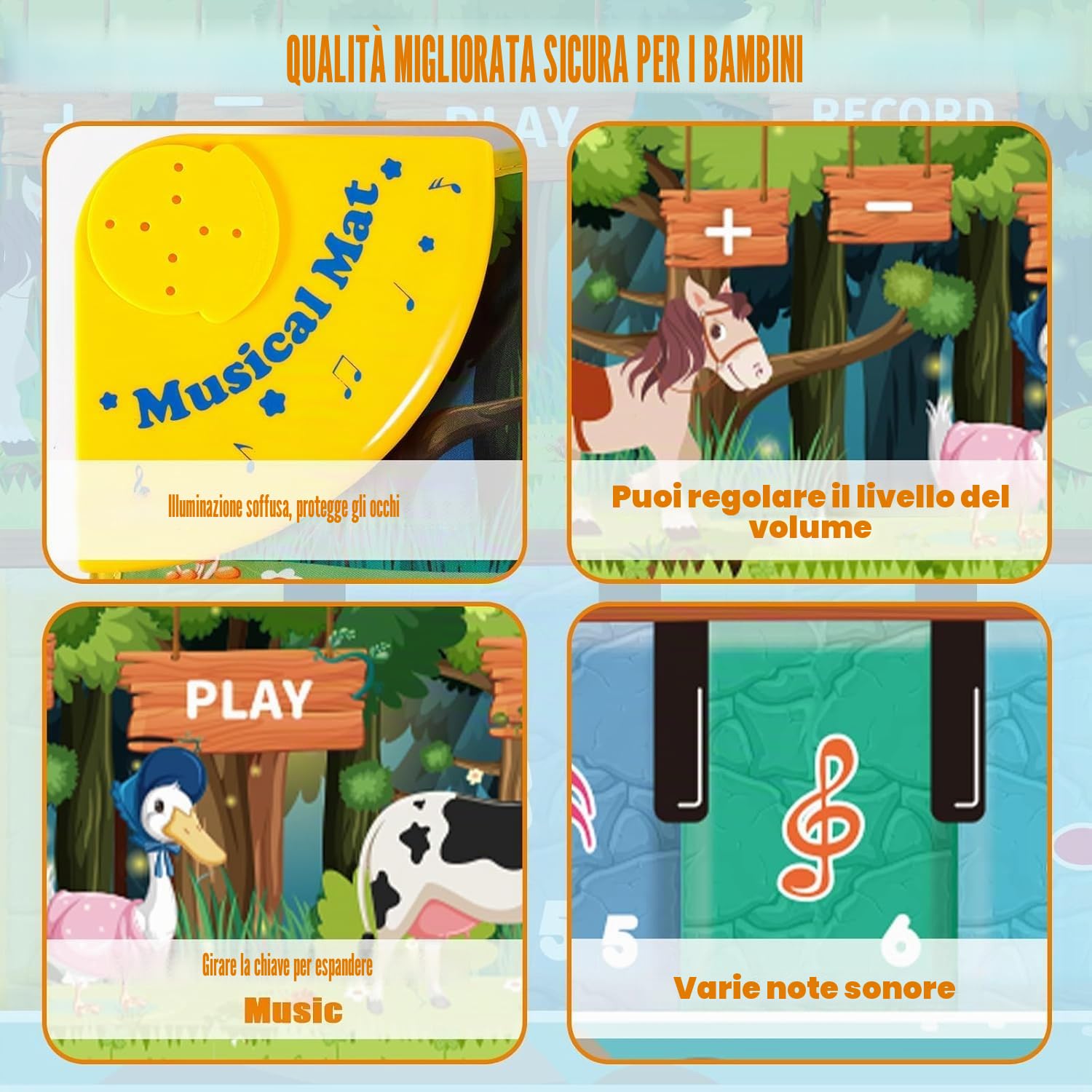 Tappeto Musicale per Bambini con 7 Animali, Tappeto Pianoforte Regalo per Bambini 3 Anno, 110 x 36 cm, Tappeto Musicale Ragazzi Ragazze Giocattolo