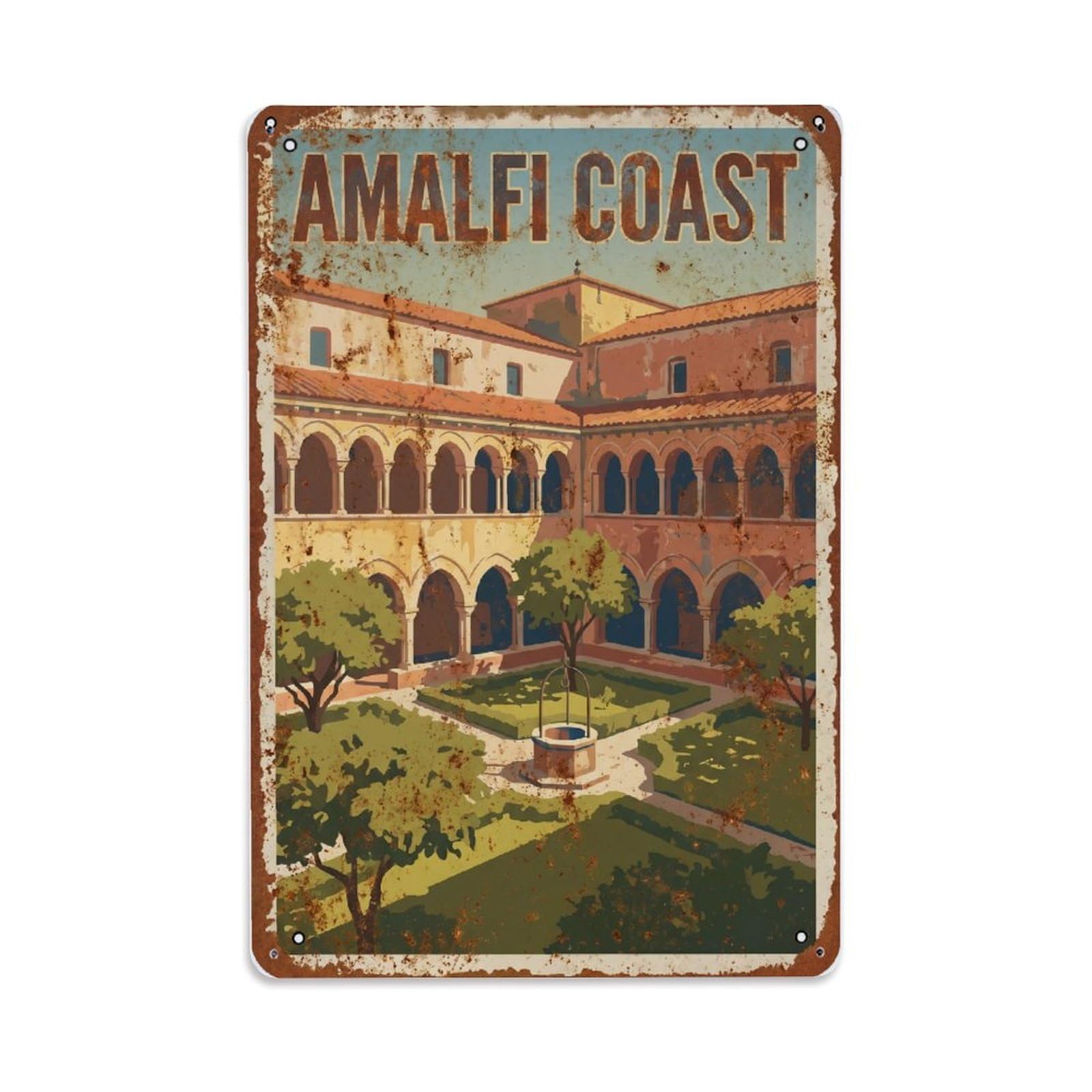 Vintage Travel Cloister Italy Peaceful Metal Tin Sign Plaque Wall Decor for Cafe, Club Bar, Office, Home Garden Metal Poster 8x12Inch