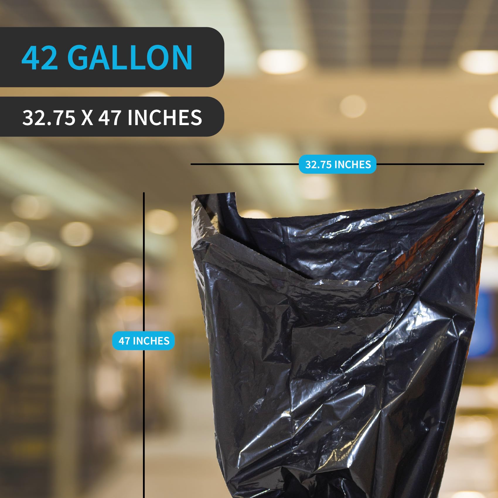 Bolsas de basura resistentes para contratistas, 42 galones, 32.7 x 47 pulgadas, 3 mil de grosor, grandes, negras, industriales, para construcción y uso comercial