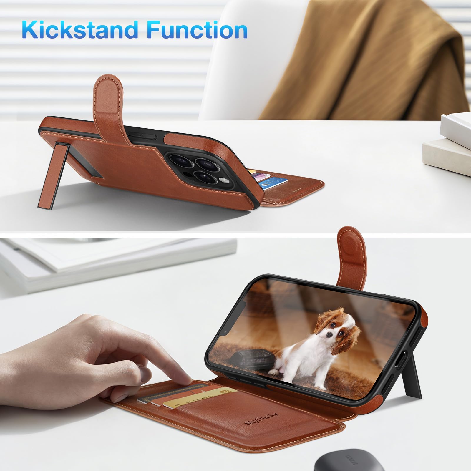 Funda tipo cartera para iPhone 13 Pro de 6.1 pulgadas, soporte invisible integrado, carga inalámbrica, 3 ranuras para tarjetas y bloqueo RFID, piel sintética, funda protectora para mujeres y