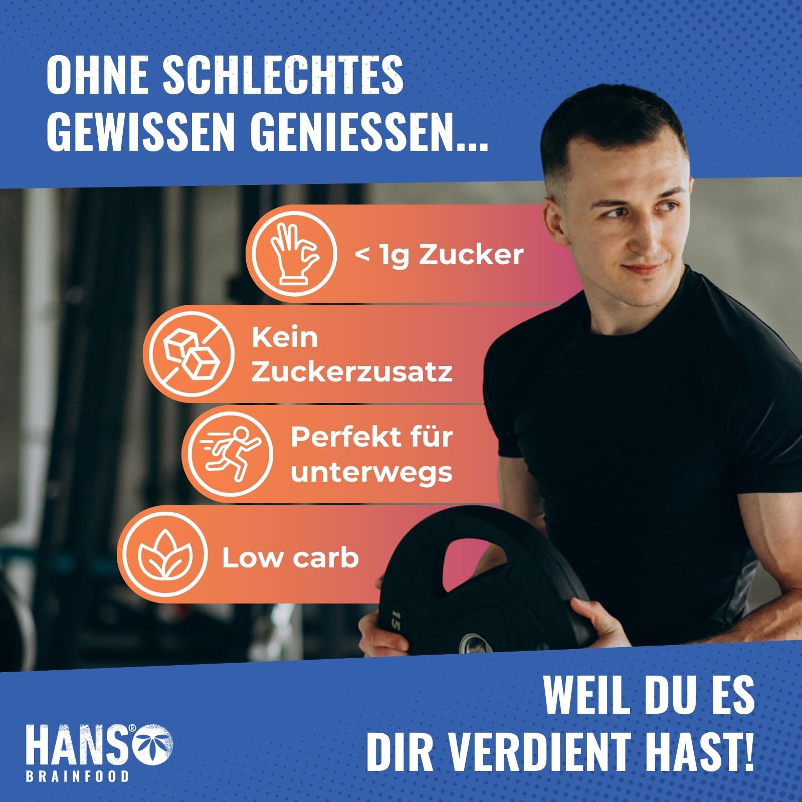 HANS Brainfood High Protein Cookie Schokolade 1400g (36x35g) mit weniger als 1 Gramm Zucker und 8g Protein pro Cookie - Proteinriegel, Low Carb, Schoko - Protein-Bar ohne Zucker