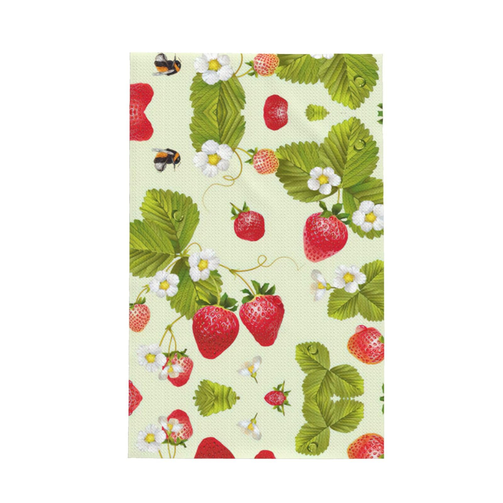 Xxahnbm Black Lovely Strawberry Print Waffle Kitchen Towel,Absorbent Hand Towel