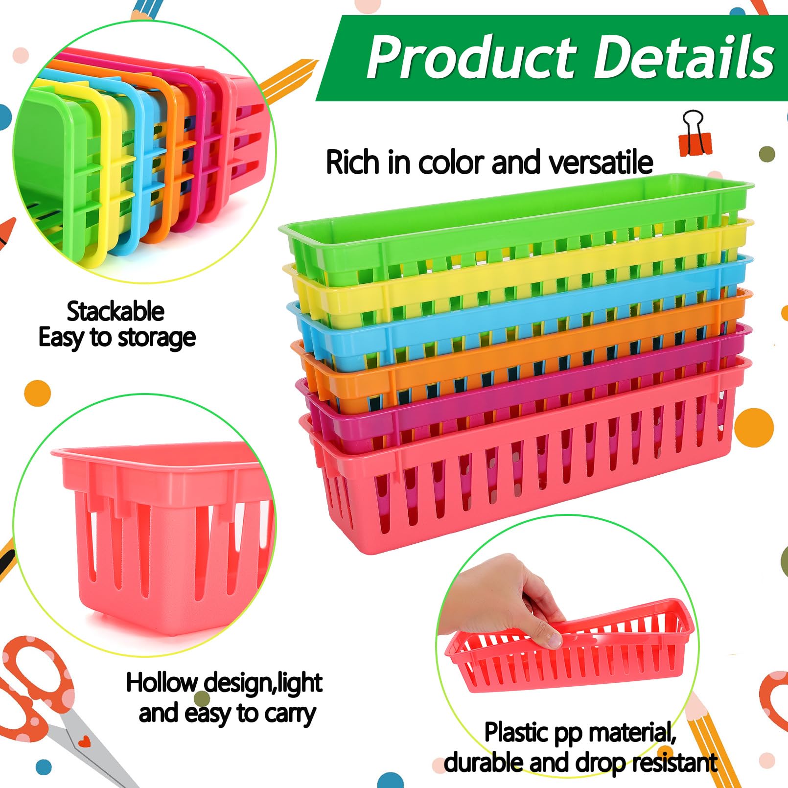 Lot de 24 paniers à crayons en plastique pour salle de classe, petits pots à crayons colorés pour salle de classe, maison, bureau, organisation, 23,6 x 5,6 x 6,1 cm (L x l x H)