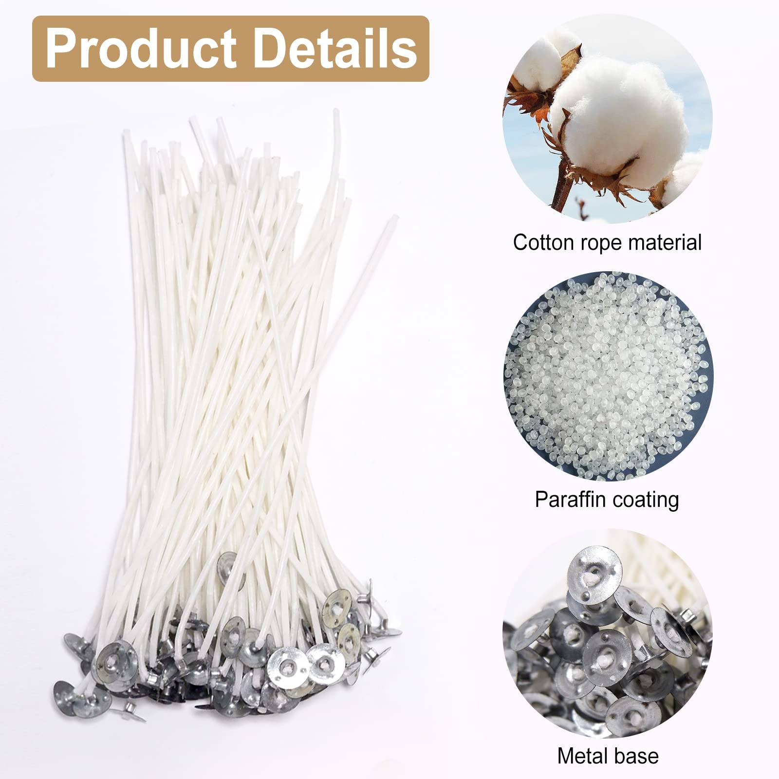 Kit De 50 Mèches En Bois Pour Bougies + 50 Supports Métal – DIY Bougies Maison | Longueur 13 Cm, Ø 130 Mm - 5